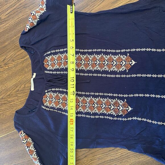 Solitaire Blouse Women’s Size Large Southwestern Hippie Boho Round Neck - Picture 9 of 11